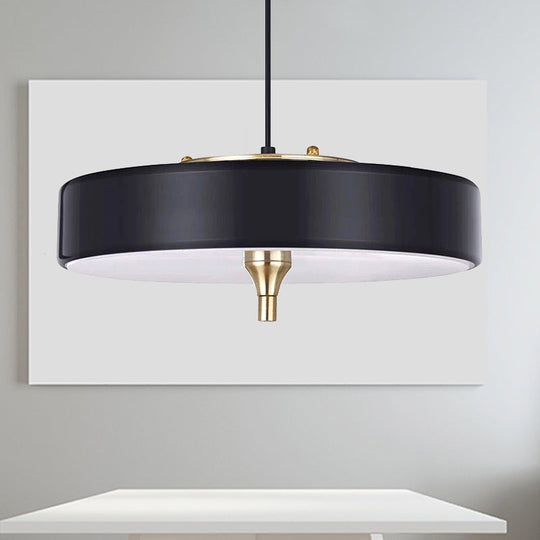 Modernist Led Hanging Lamp With Metallic Shade - Black/White Round Pendant Lighting For Dining Room