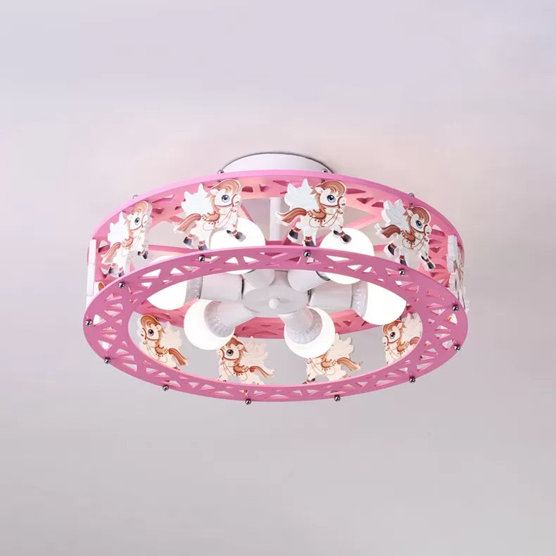 Cartoon Carousel Ceiling Lamp with 6 Metal Lights for Kids' Bedrooms