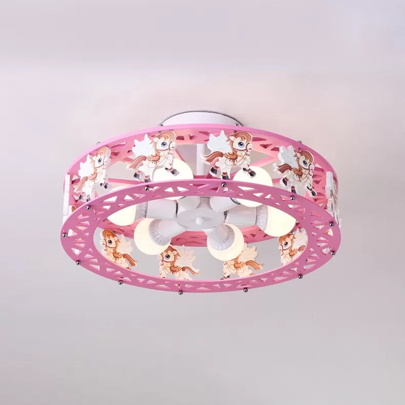 Cartoon Carousel Ceiling Lamp with 6 Metal Lights for Kids' Bedrooms