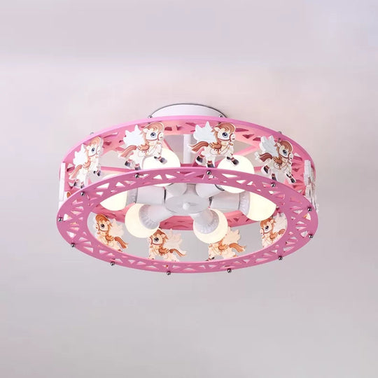 Cartoon Carousel Ceiling Lamp with 6 Metal Lights for Kids' Bedrooms