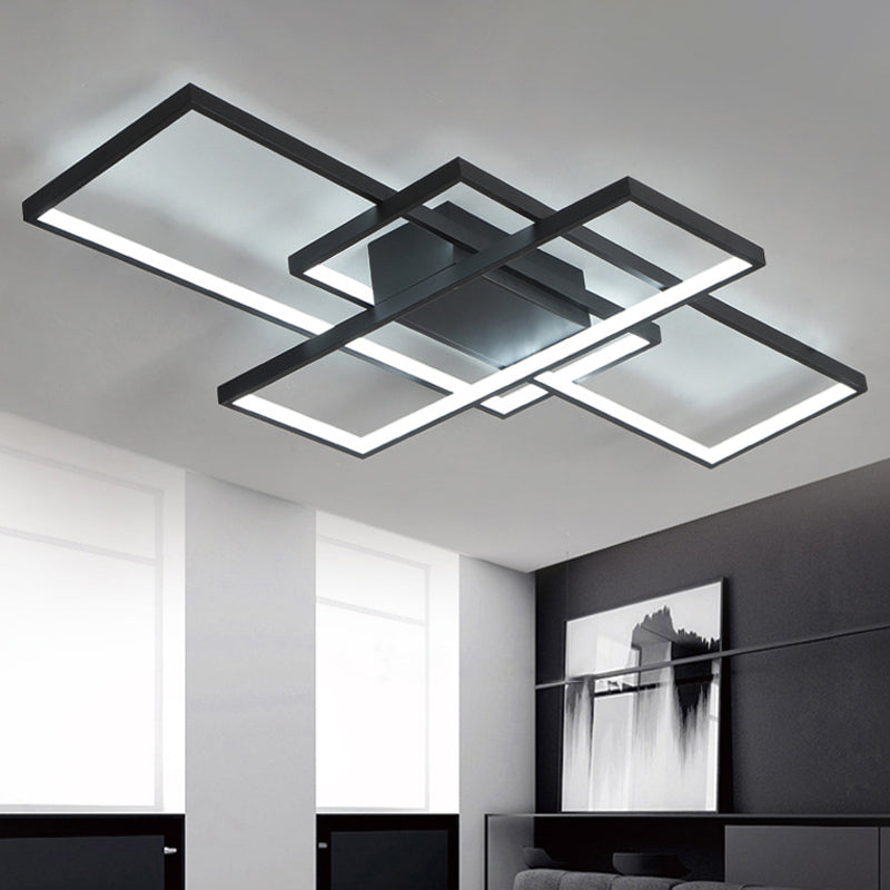 35.5/43 Wide Black/White Led Acrylic Semi Flush Mount Ceiling Light With Warm/White Black / 35.5