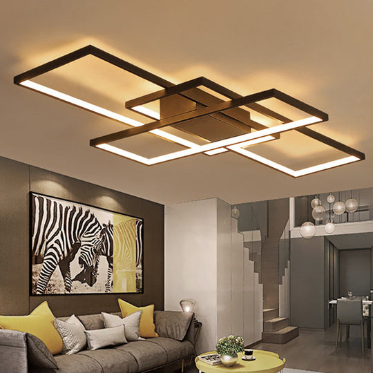 35.5/43 Wide Black/White Led Acrylic Semi Flush Mount Ceiling Light With Warm/White Black / 35.5