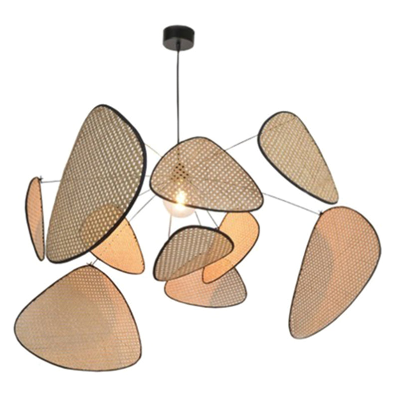 Modern Beige Mesh Bamboo Hanging Light - Creative Triangle Suspension Lamp