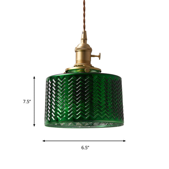 Vintage Brass Green Glass Pendant Light With Rotary Switch