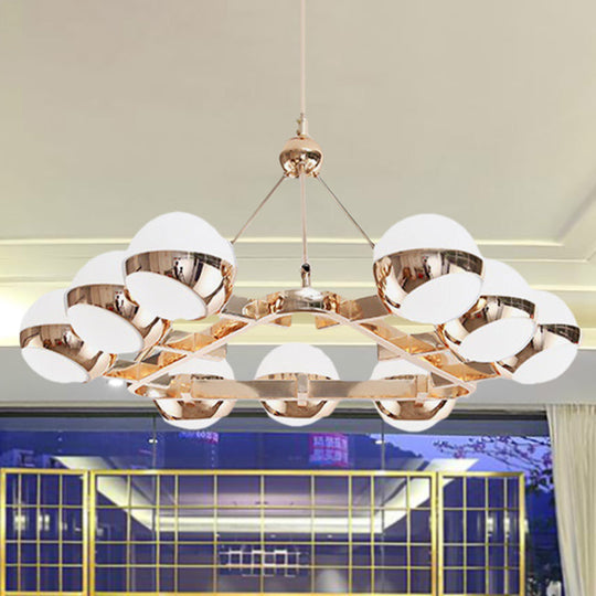 Elegant Gold Metal Chandelier With Stunning Ring Design - Orb Frosted Glass Shade 6/9 Lights.