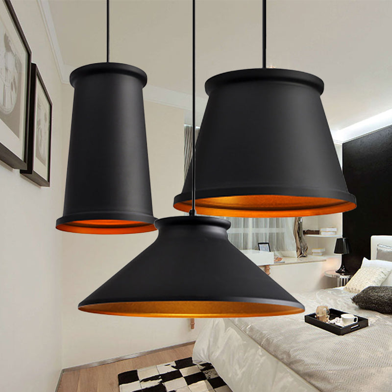 Modern Metal Ceiling Pendant Light for Dining Room - Black/White Tapered Hanging Design