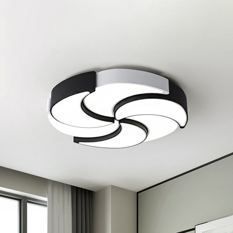 Contemporary Acrylic Flush Mount LED Ceiling Light with Windmill Design - Circular, Black & White - 19.5"/23.5"/31" W - Warm/White Light