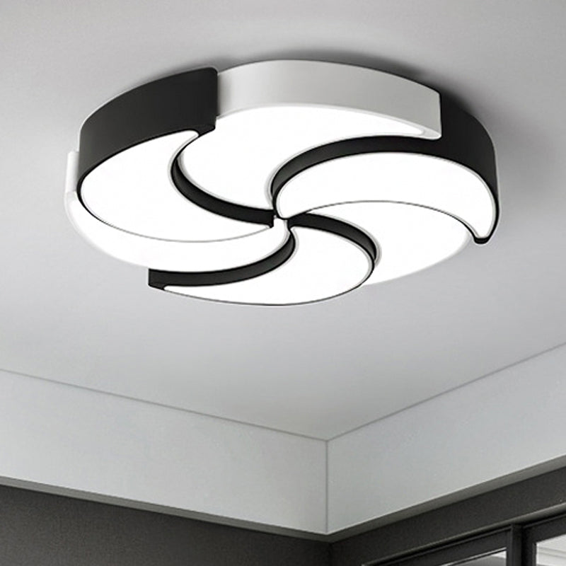 Contemporary Acrylic Flush Mount LED Ceiling Light with Windmill Design - Circular, Black & White - 19.5"/23.5"/31" W - Warm/White Light