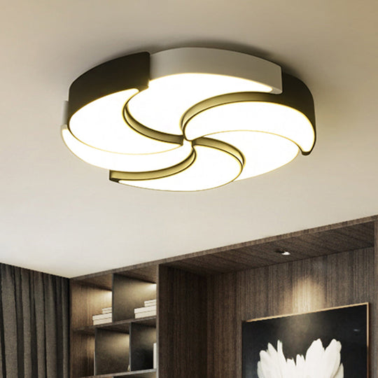 Contemporary Acrylic Flush Mount LED Ceiling Light with Windmill Design - Circular, Black & White - 19.5"/23.5"/31" W - Warm/White Light