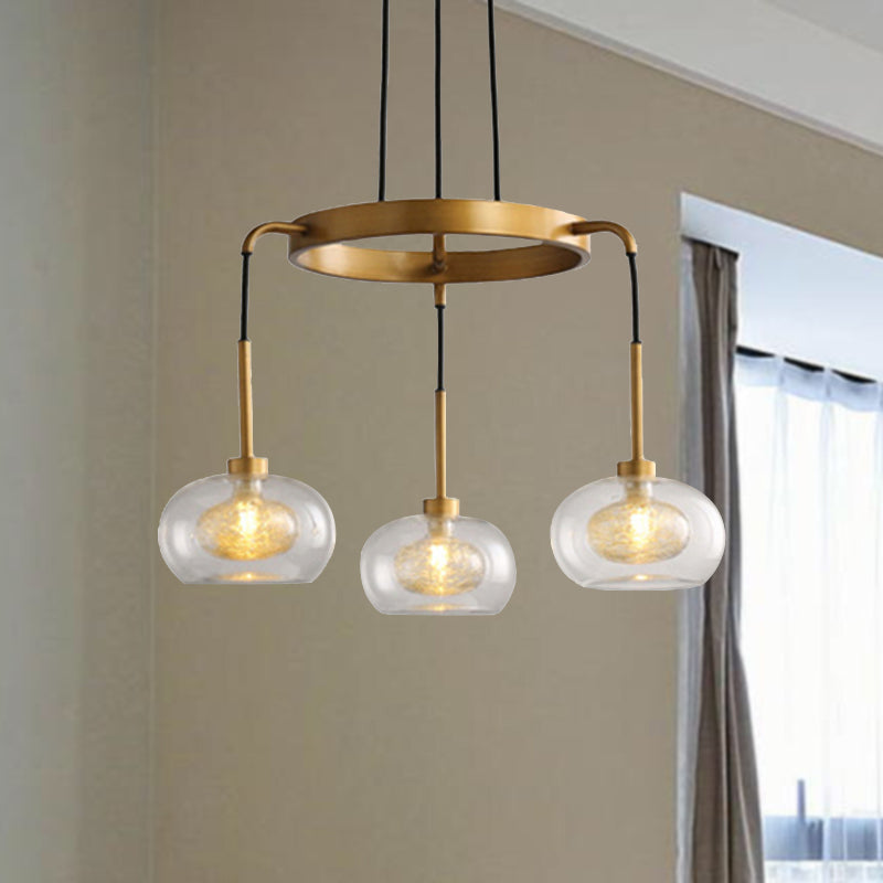 Modern Gold Oval Chandelier With 3 Lights Clear Glass And Led Pendant Fixture