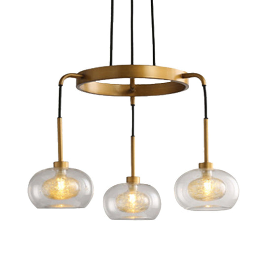 Modern Gold Oval Chandelier With 3 Lights Clear Glass And Led Pendant Fixture