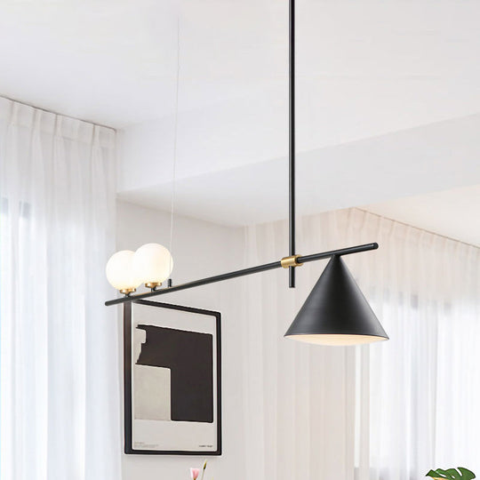 Contemporary Black/Gold Metal Linear Chandelier - Triple Light Ideal For Islands Black