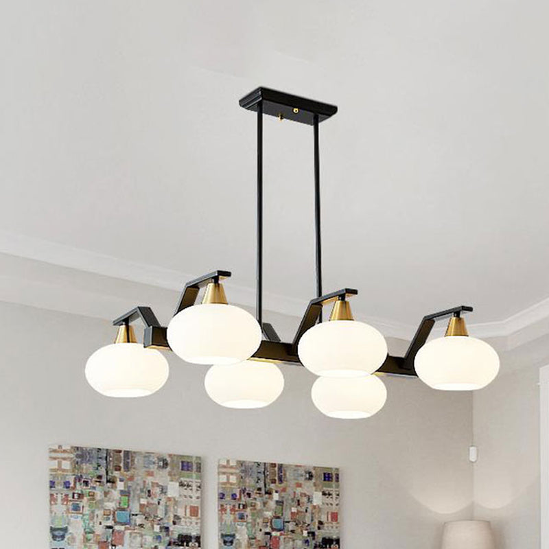 Black Modern Chandelier With White Oval Glass Shades - 3/6 Lights Pendant 6 /