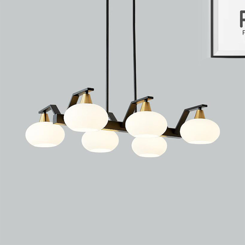 Black Modern Chandelier With White Oval Glass Shades - 3/6 Lights Pendant