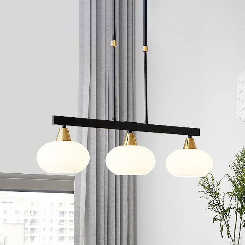 Black Modern Chandelier With White Oval Glass Shades - 3/6 Lights Pendant 3 /