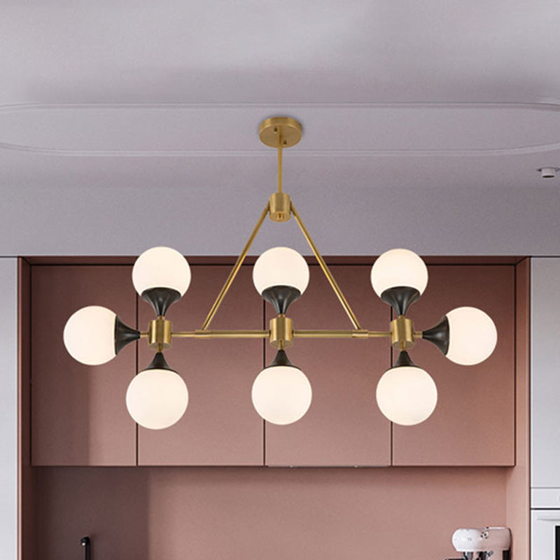 Modern Gold Metal Chandelier With 8 Globe Shades - Restaurant Island Lighting