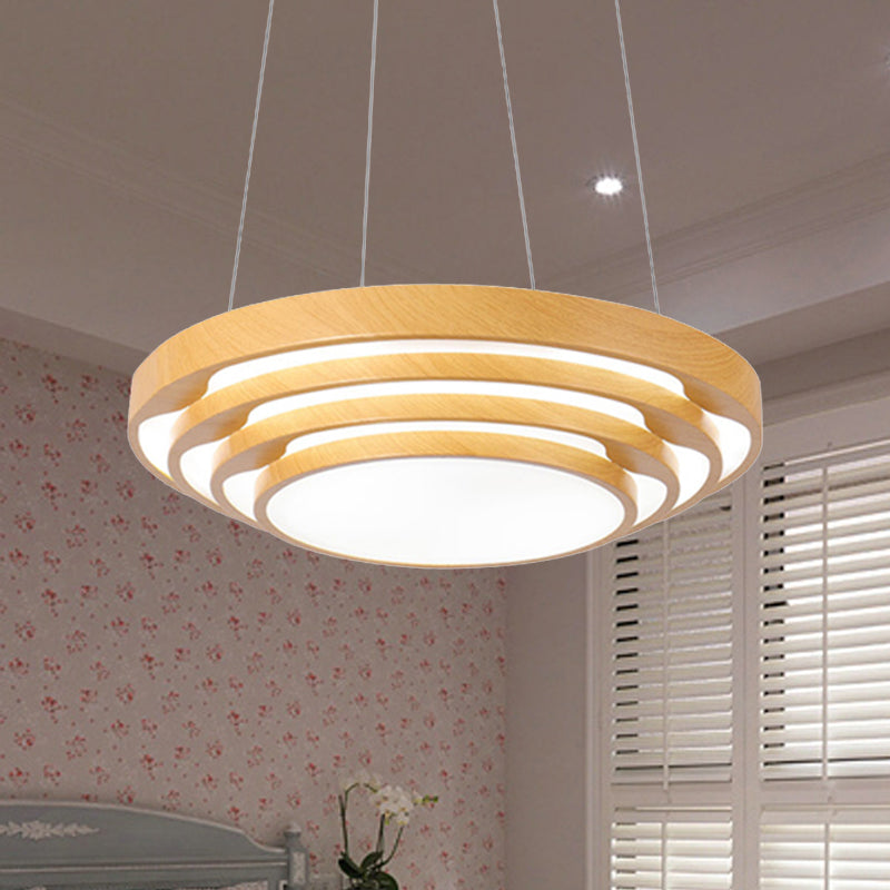 Modern Led Pendant Light: Stylish Multi-Layer Wood Design 1-Light Office Ceiling Fixture In