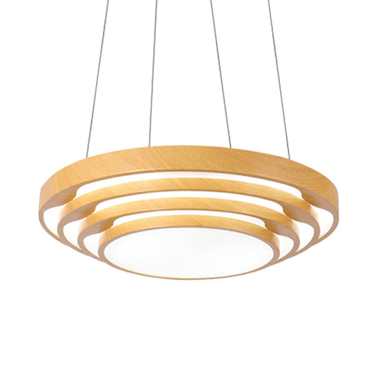 Modern Led Pendant Light: Stylish Multi-Layer Wood Design 1-Light Office Ceiling Fixture In