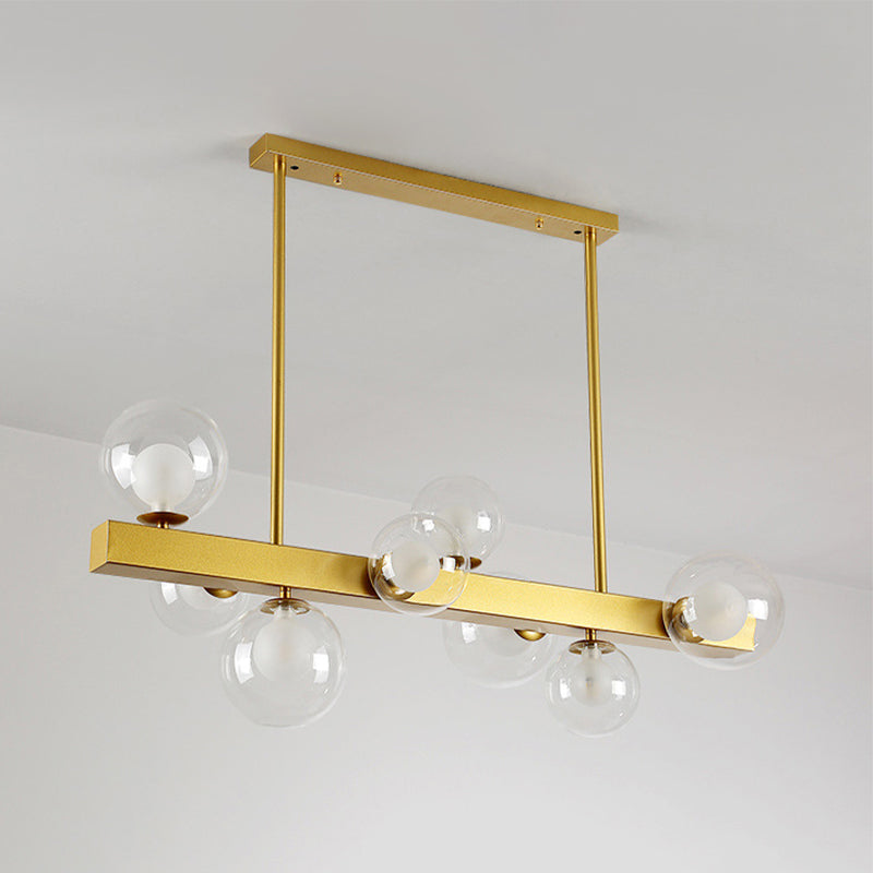 Gold Finish Chandelier With Orb Shade - Post Modern Design 8 Lights Perfect For Dining Room