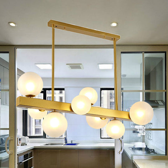 Gold Finish Chandelier With Orb Shade - Post Modern Design 8 Lights Perfect For Dining Room Cream