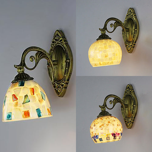 White-Gray/Beige/Yellow-Blue Glass Sconce Lamp With Tiffany Shell Shade For Bedroom Lighting