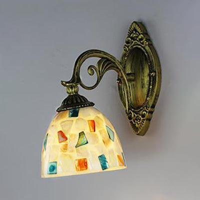 White-Gray/Beige/Yellow-Blue Glass Sconce Lamp With Tiffany Shell Shade For Bedroom Lighting