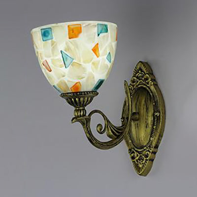 White-Gray/Beige/Yellow-Blue Glass Sconce Lamp With Tiffany Shell Shade For Bedroom Lighting