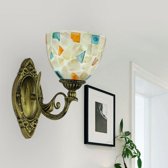 White-Gray/Beige/Yellow-Blue Glass Sconce Lamp With Tiffany Shell Shade For Bedroom Lighting