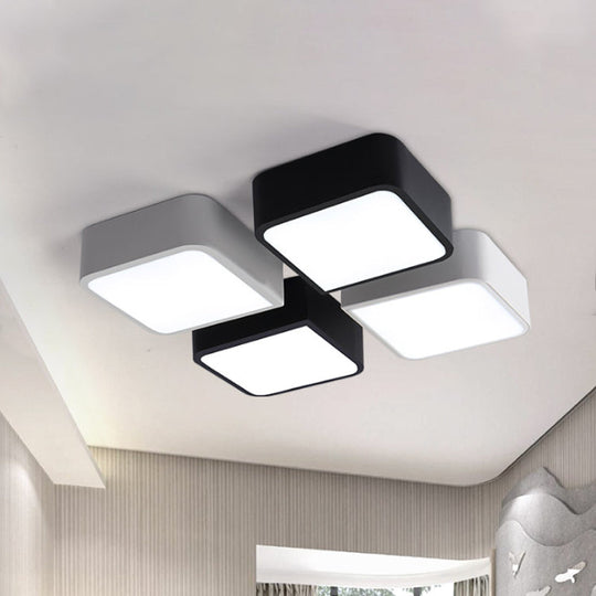 10"/14" Wide Metal Square Flush Mount LED Ceiling Light in White/Black with Modern Design and White/Warm Light