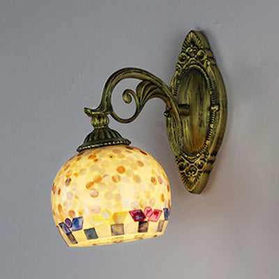 White-Gray/Beige/Yellow-Blue Glass Sconce Lamp With Tiffany Shell Shade For Bedroom Lighting