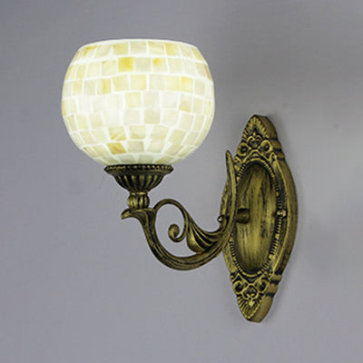 White-Gray/Beige/Yellow-Blue Glass Sconce Lamp With Tiffany Shell Shade For Bedroom Lighting