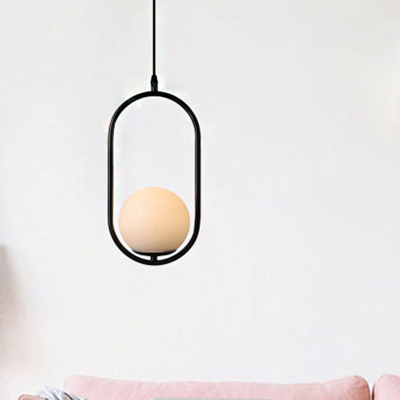 Modern Globe Pendant Light White Glass Black/Gold Hanging Ceiling Lamp For Bedroom Lighting