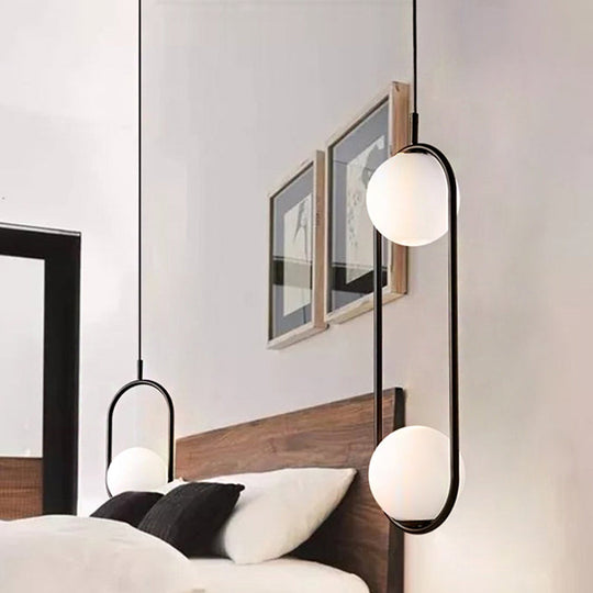 Lara - Modern Globe Pendant Lighting Modern White Glass 1/2 Lights Black/Gold Hanging Ceiling Lamp for Bedroom