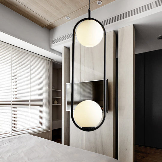 Modern Globe Pendant Light White Glass Black/Gold Hanging Ceiling Lamp For Bedroom Lighting