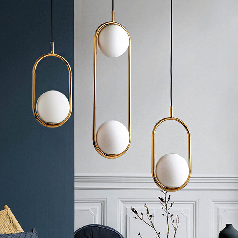 Modern Globe Pendant Light  White Glass  Black/Gold Hanging Ceiling Lamp for Bedroom