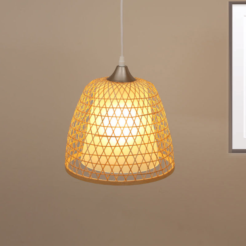 Asian Style Bamboo Pendant Lamp With Cross Woven Design - Bedroom Lighting Fixture