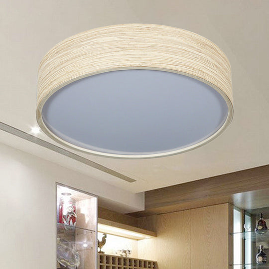 Modern LED Flushmount Lighting - Round Bamboo Shade, Warm/White Light, 10"/14" W