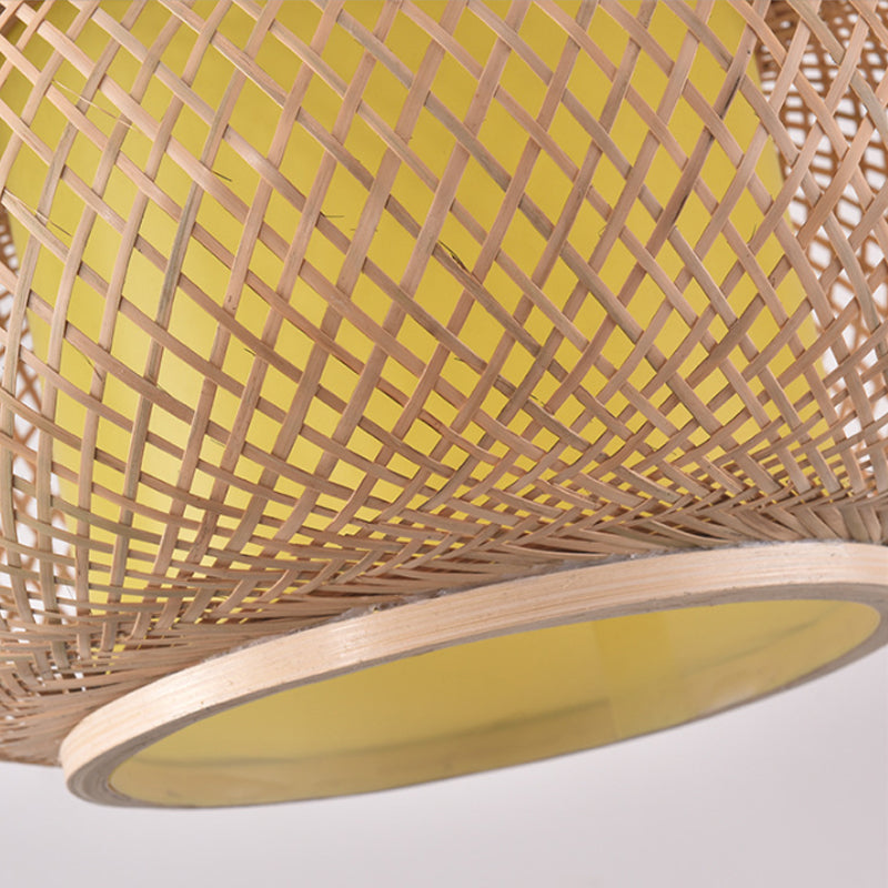 Yellow Lantern Shade Flush Light - Contemporary Style 16/19.5 Dia 1-Head Bamboo Ceiling Mounted For