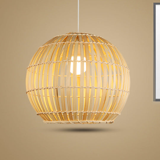 Bamboo Hand-Knitted Pendant Light With Globe Shade - Modern 12/16 Wide 1 Suspension Lamp In Beige /