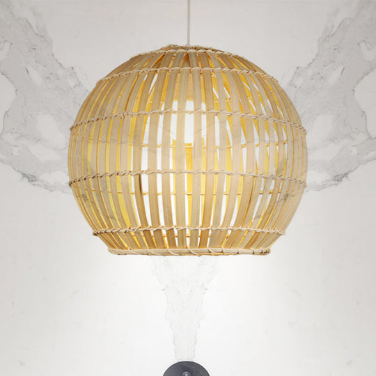 Bamboo Hand-Knitted Pendant Light With Globe Shade - Modern 12/16 Wide 1 Suspension Lamp In Beige