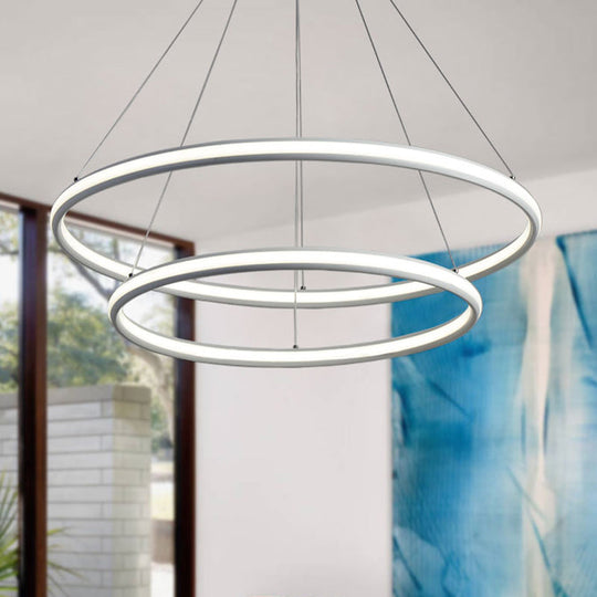 Simple Led Acrylic Ring Chandelier - Warm/White/Natural Light 1/2/3-Light Ceiling Pendant Fixture