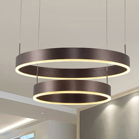 Contemporary Coffee Ring Chandelier Pendant Light With Acrylic Shade - Adjustable 1/2/3-Light