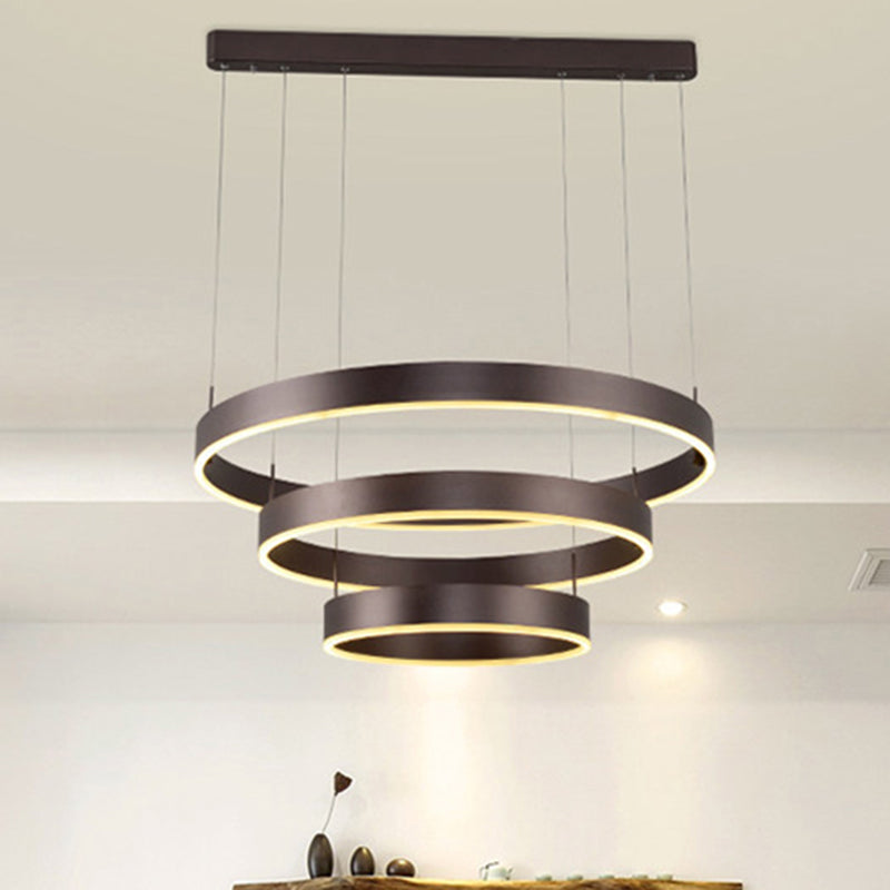 Contemporary Coffee Ring Chandelier Pendant Light With Acrylic Shade - Adjustable 1/2/3-Light