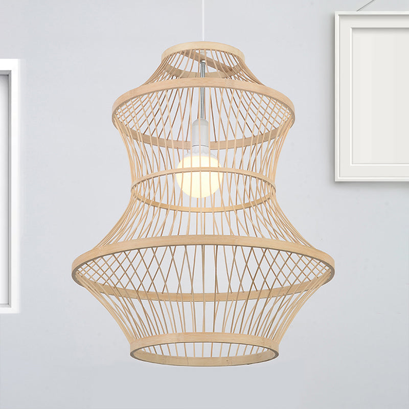 Modern Hand-Woven Beige Bamboo Pendant Light For Kitchen - 1 Head 19.5/23.5W