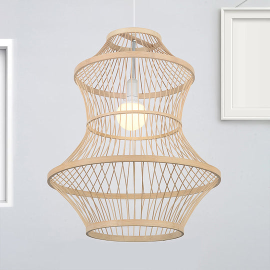 Modern Hand-Woven Beige Bamboo Pendant Light For Kitchen - 1 Head 19.5/23.5W / 19.5