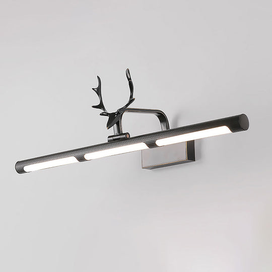 Lodge Style Led Metal Wall Lamp With Antler Accent - 17/25 W Black Finish Ideal For Bathroom Vanity