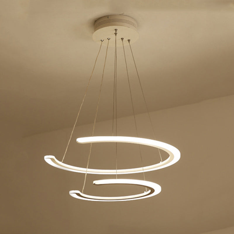 Modern Acrylic Led Dining Room Chandelier - 1/2/3 Light Ring Pendant In Warm/White/Natural 2 / White