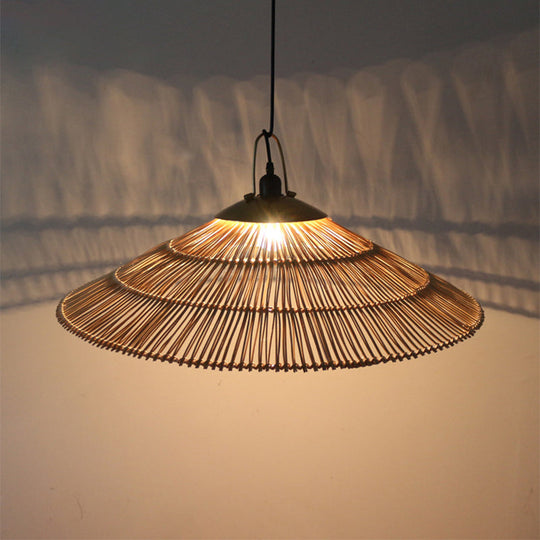 Hand-Woven Rattan Brown Asian Pendant Lamp For Restaurant & Living Room