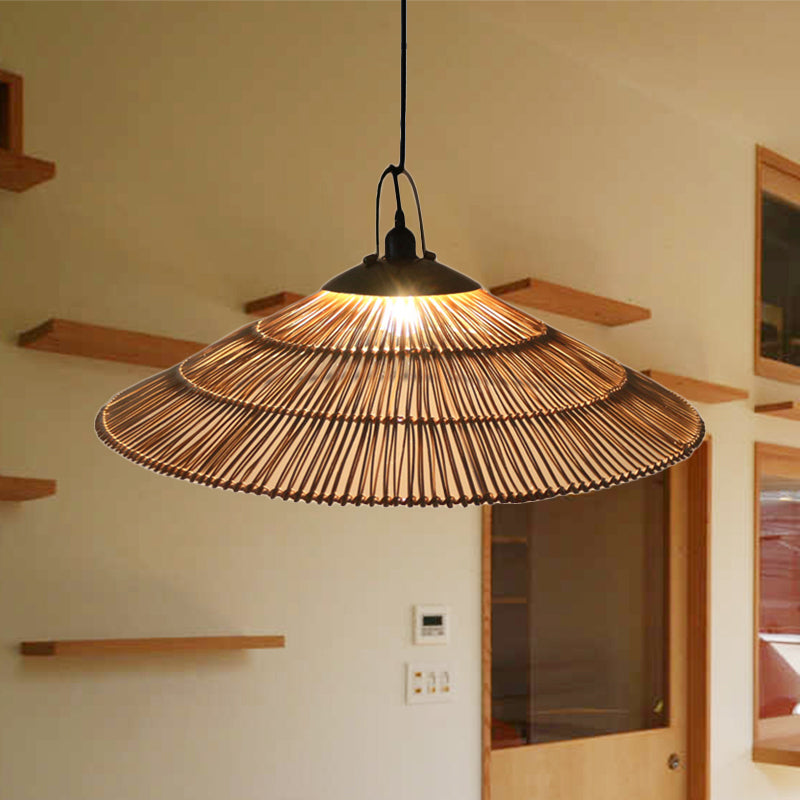 Hand-Woven Rattan Brown Asian Pendant Lamp For Restaurant & Living Room