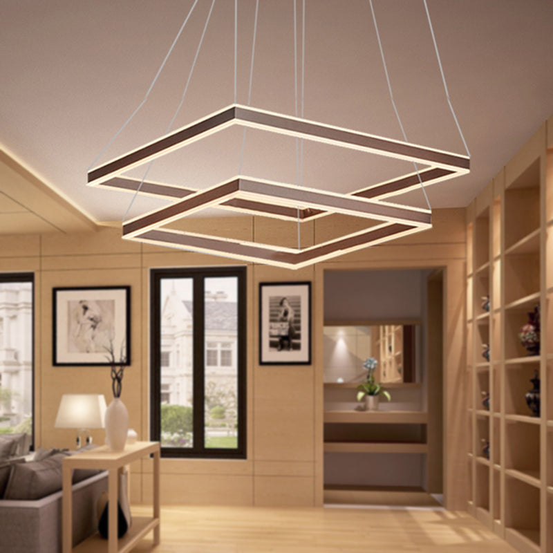 Modern Acrylic Square Ceiling Pendant Led Brown Chandelier Light In Warm/White